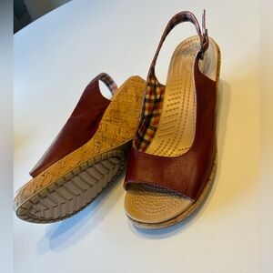 Crocs Women's Red Leather Wedge Slingback Sandals